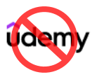The word "Udemy" with a red slash in front of it