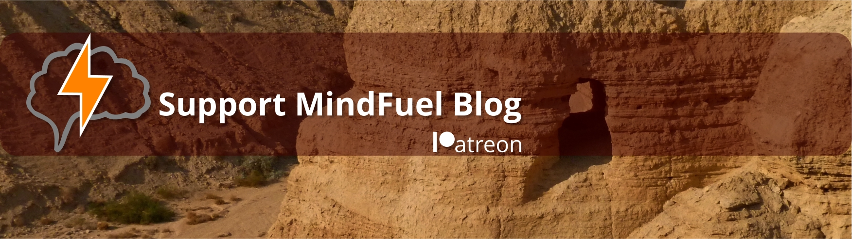 Picture of dead sea scroll cave with "Support Mindfuel Blog on Patreon" shamelessly promoted on top